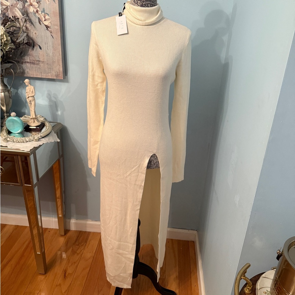 Astr Cream Long Sleeve Turtleneck Dress
